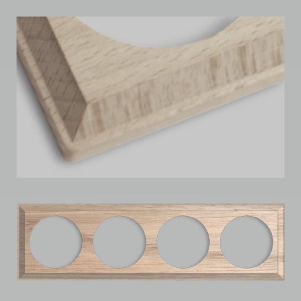 Holzrahmen Buche Natur eckig - 4 Schalter - Unterputz